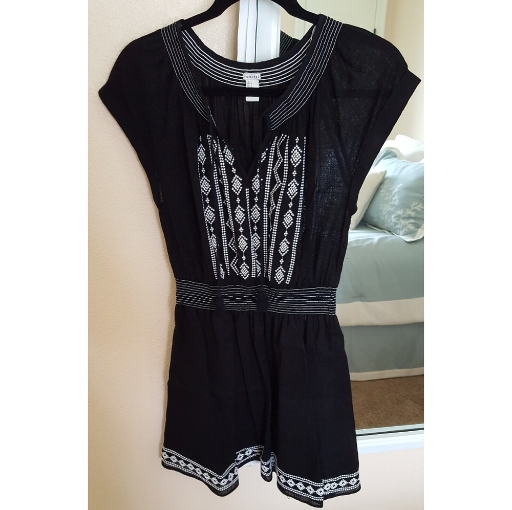 Black And White Embroidered Pheasant Dress